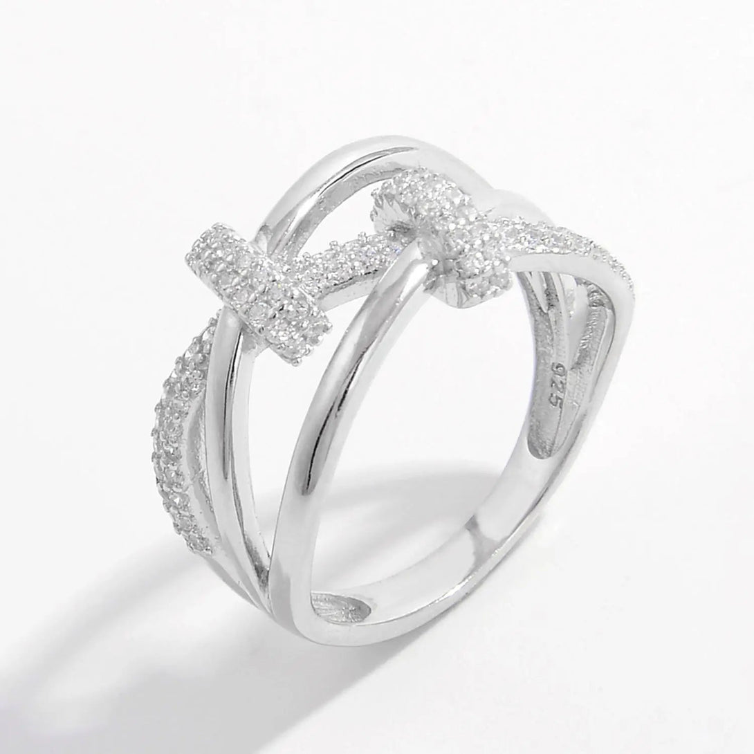 Lovcia Inlaid Zircon 925 Sterling Silver Crisscross Ring-Rings-Silver-6-Silver