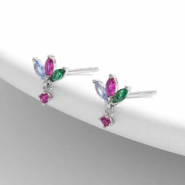 Lovcia Inlaid Zircon 925 Sterling Silver Geometric Stud Earrings-Earrings-Silver-One Size-Silver