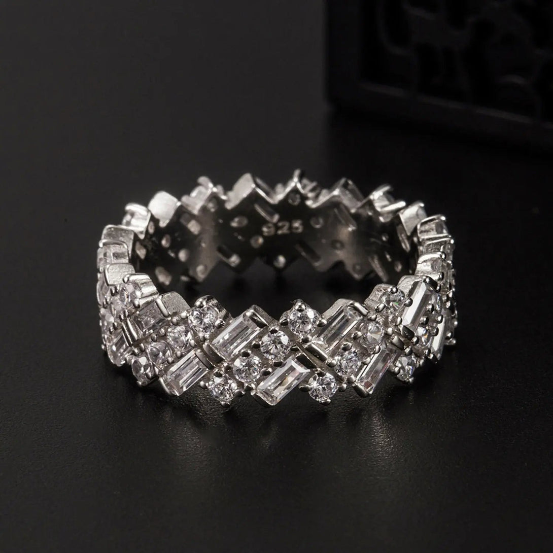 Lovcia Inlaid Zircon 925 Sterling Silver Ring-Rings-Silver-6-Silver