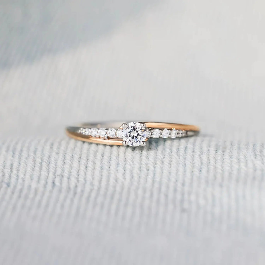 Lovcia Inlaid Zircon Bicolor Rose Gold-Plated Ring-Rings-Silver-6-Silver