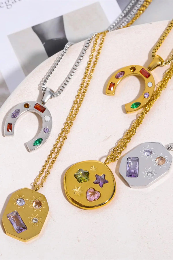 Lovcia Inlaid Zircon Pendant Stainless Steel Necklace-Necklaces-Hexagon/Gold-One Size-Hexagon/Gold
