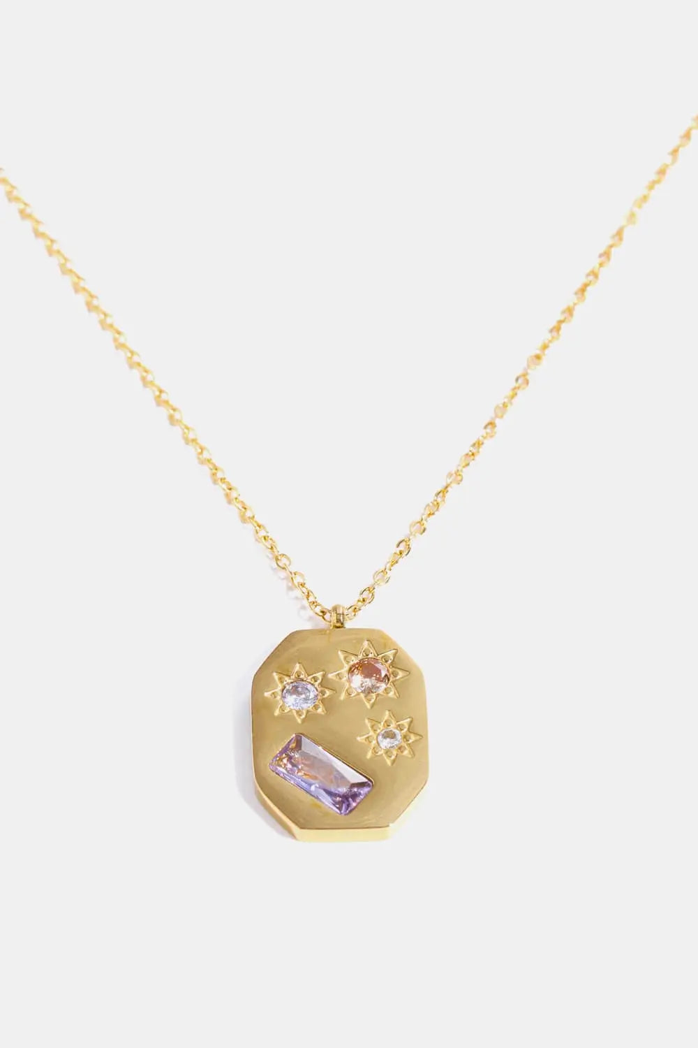 Lovcia Inlaid Zircon Pendant Stainless Steel Necklace-Necklaces-Hexagon/Gold-One Size-Hexagon/Gold