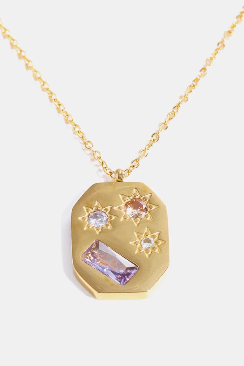 Lovcia Inlaid Zircon Pendant Stainless Steel Necklace-Necklaces-Hexagon/Gold-One Size-Hexagon/Gold