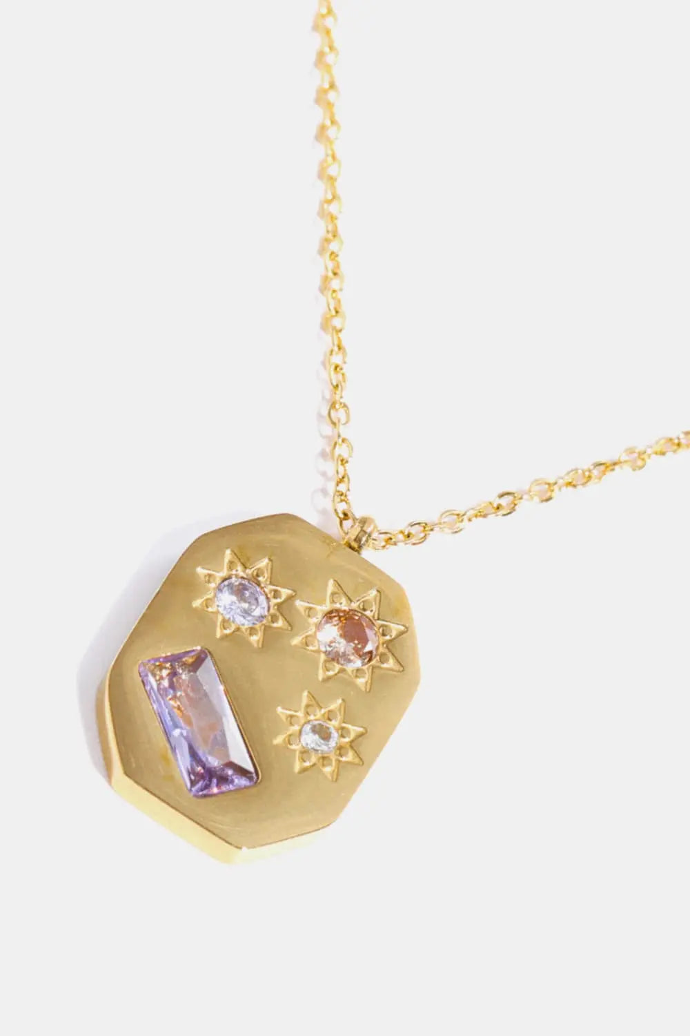 Lovcia Inlaid Zircon Pendant Stainless Steel Necklace-Necklaces-Hexagon/Gold-One Size-Hexagon/Gold