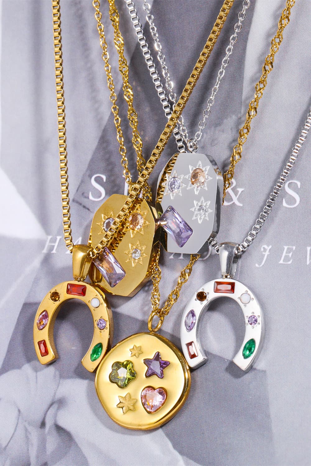 Lovcia Inlaid Zircon Pendant Stainless Steel Necklace-Necklaces-Hexagon/Gold-One Size-Hexagon/Gold