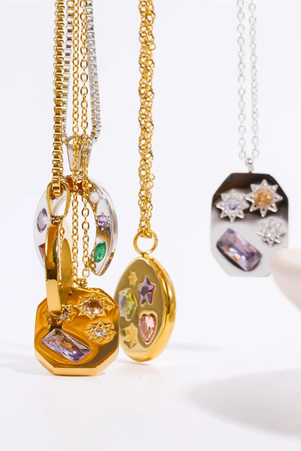 Lovcia Inlaid Zircon Pendant Stainless Steel Necklace-Necklaces-Hexagon/Gold-One Size-Hexagon/Gold