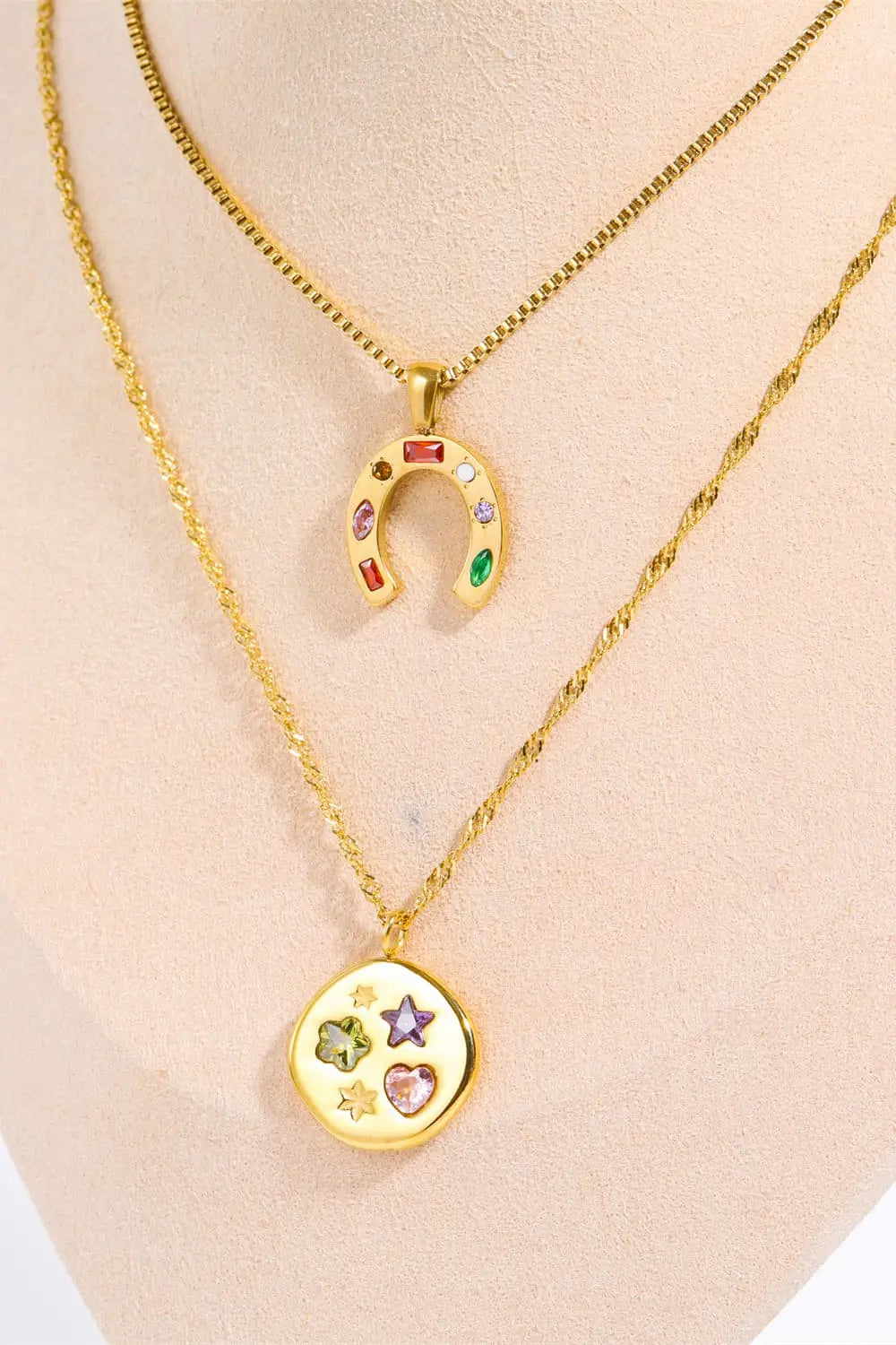 Lovcia Inlaid Zircon Pendant Stainless Steel Necklace-Necklaces-Hexagon/Gold-One Size-Hexagon/Gold