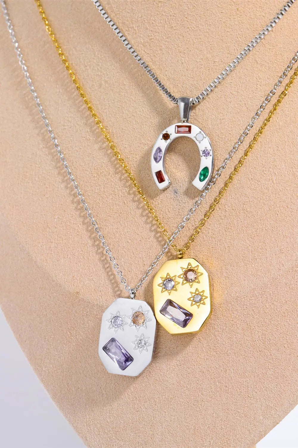 Lovcia Inlaid Zircon Pendant Stainless Steel Necklace-Necklaces-Hexagon/Gold-One Size-Hexagon/Gold