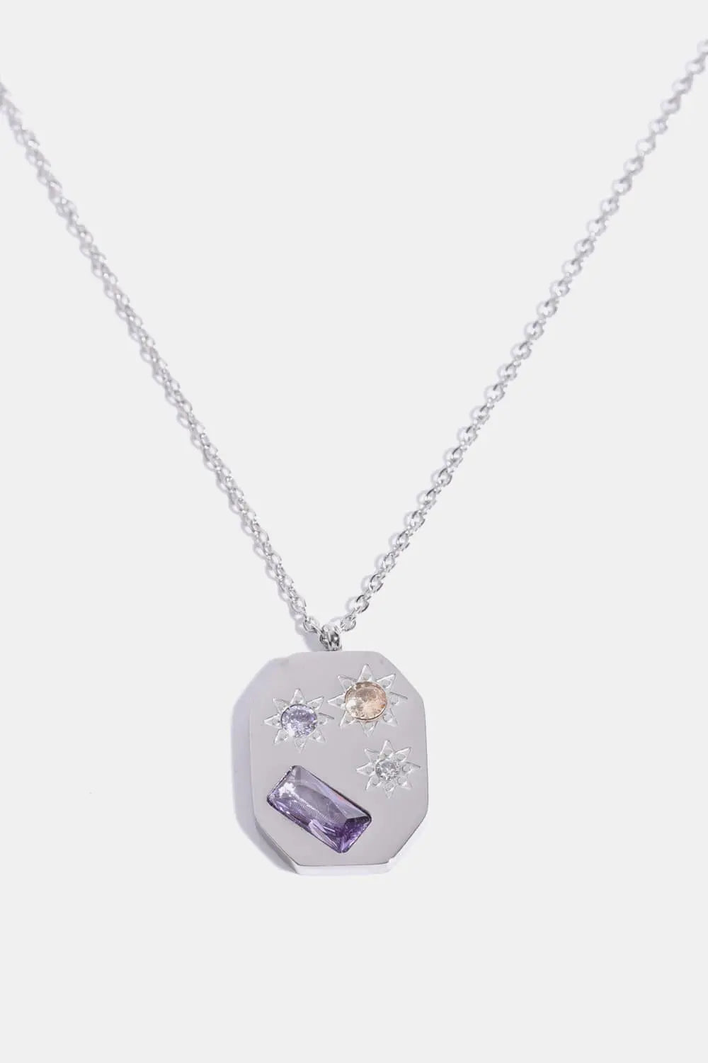 Lovcia Inlaid Zircon Pendant Stainless Steel Necklace-Necklaces-Hexagon/Silver-One Size-Hexagon/Silver