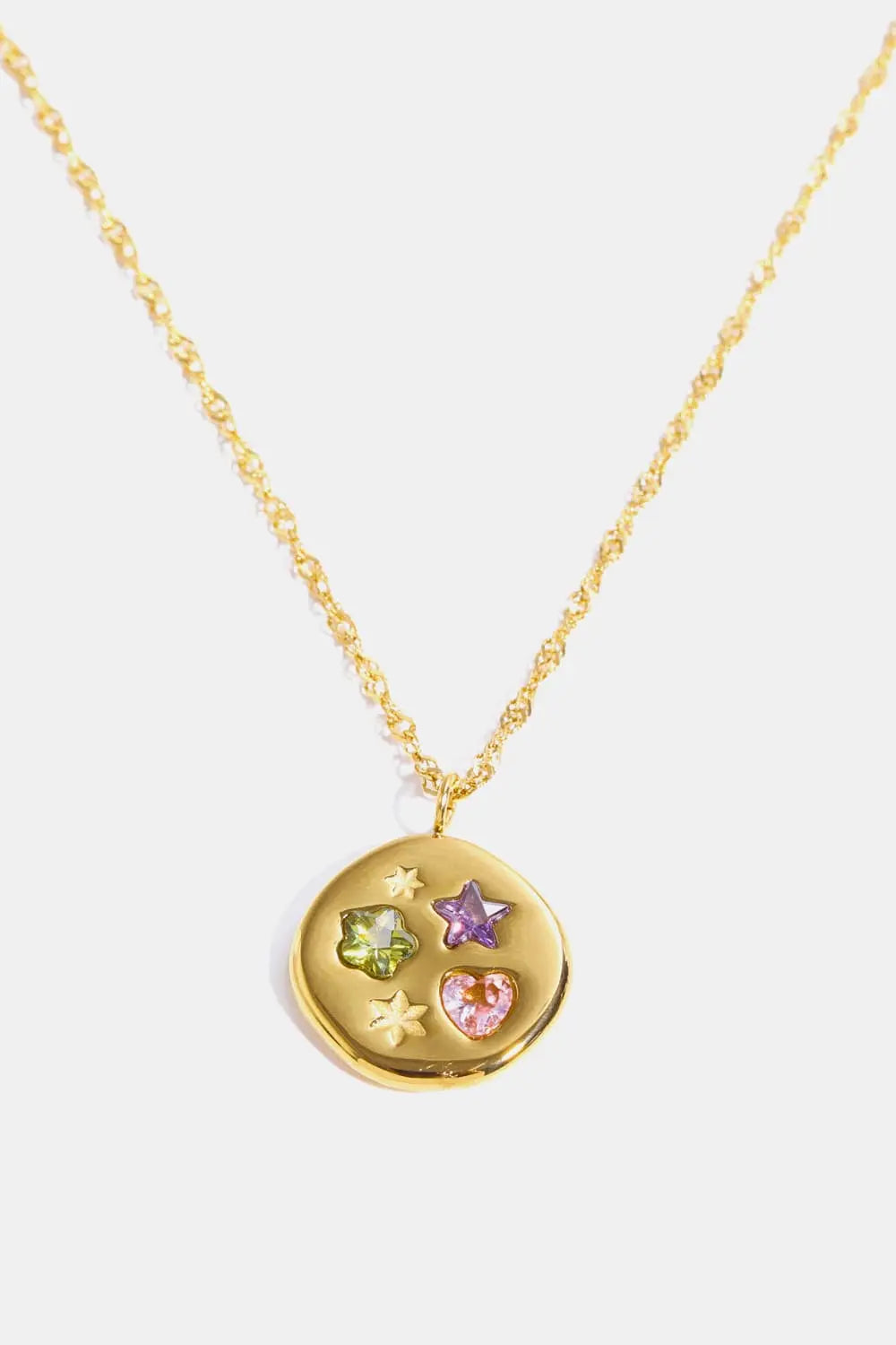 Lovcia Inlaid Zircon Pendant Stainless Steel Necklace-Necklaces-Round/Gold-One Size-Round/Gold