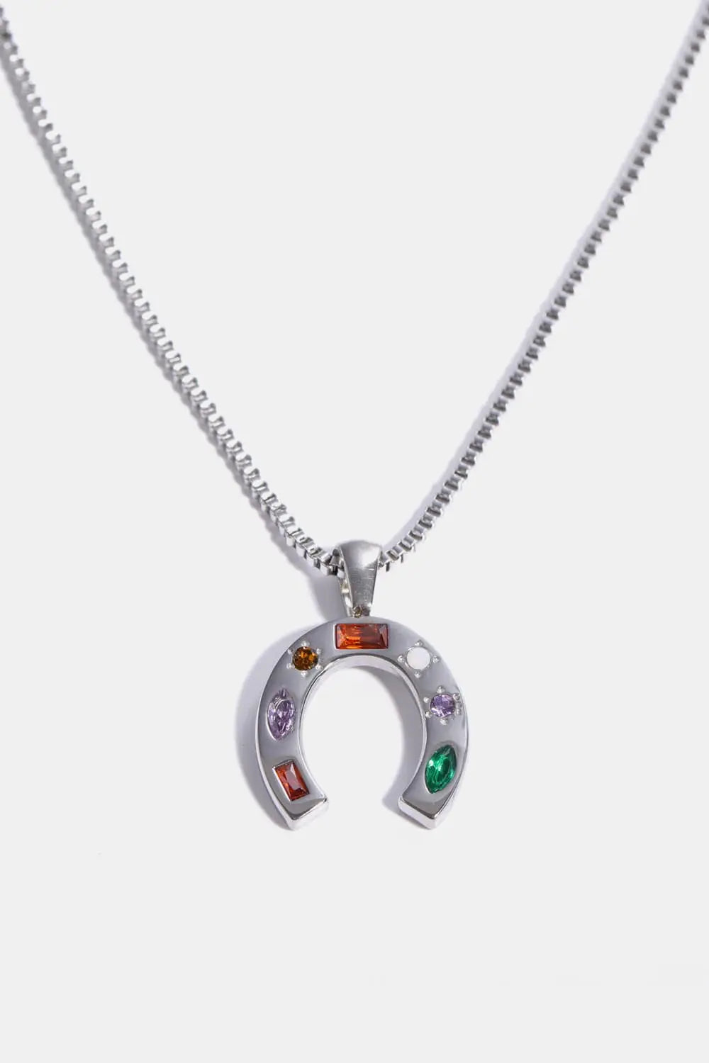 Lovcia Inlaid Zircon Pendant Stainless Steel Necklace-Necklaces-U/Silver-One Size-U/Silver