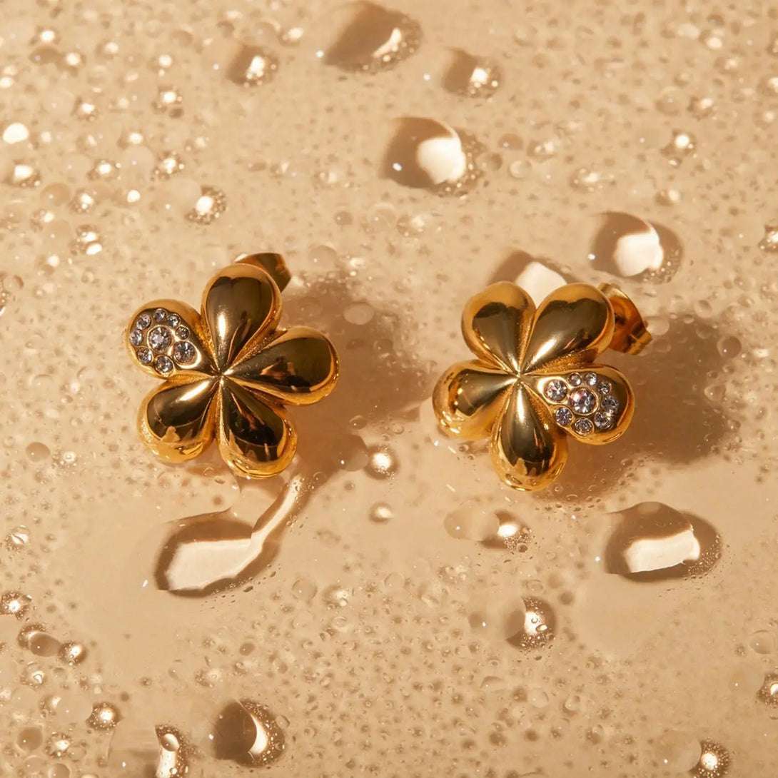 Lovcia Inlaid Zircon Stainless Steel Flower Earrings-Earrings-Gold-One Size-Gold