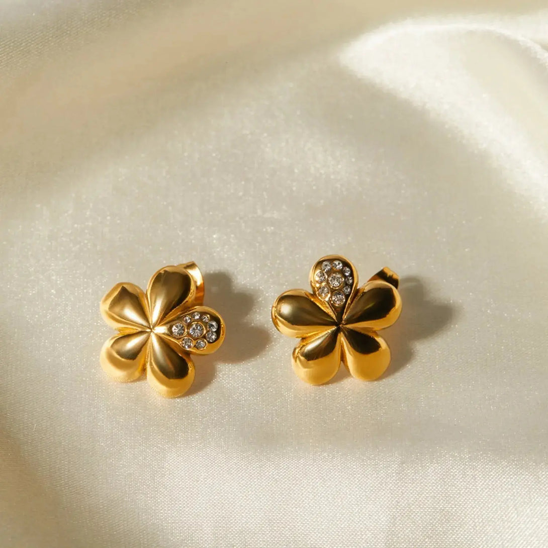 Lovcia Inlaid Zircon Stainless Steel Flower Earrings-Earrings-Gold-One Size-Gold