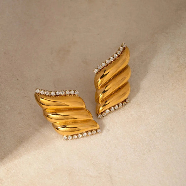 Lovcia Inlaid Zircon Stainless Steel Geometric Stud Earrings-Earrings-Gold-One Size-Gold