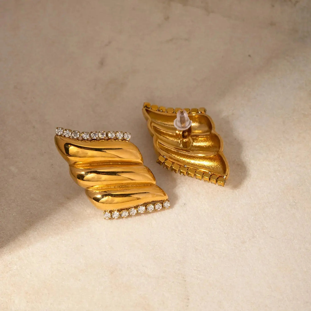 Lovcia Inlaid Zircon Stainless Steel Geometric Stud Earrings-Earrings-Gold-One Size-Gold