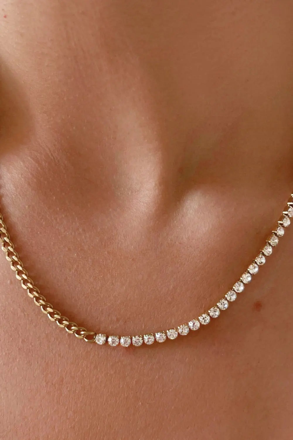 Lovcia Inlaid Zircon Stainless Steel Necklace-Necklaces-Gold-One Size-Gold
