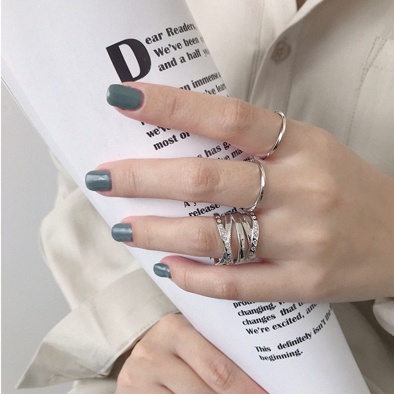 Lovcia Ins CZ Multi Layer Cross Adjustable Ring in 925 Sterling Silver-Rings-