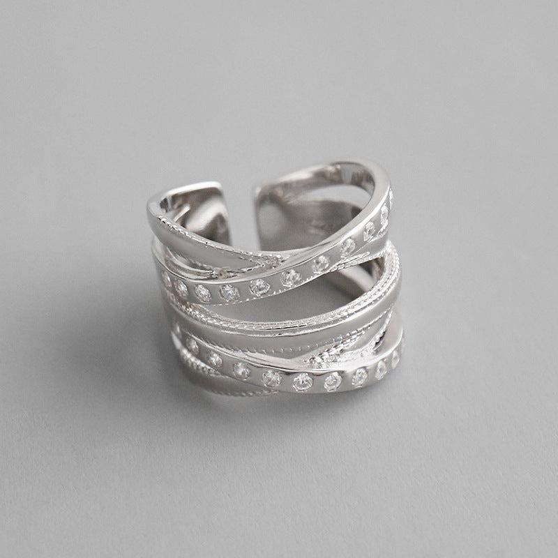 Lovcia Ins CZ Multi Layer Cross Adjustable Ring in 925 Sterling Silver-Rings-