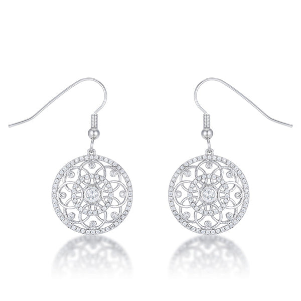 Lovcia Interlocking Circle Earrings with .95 Ct Round CZ and Rhodium Finish-Earrings-