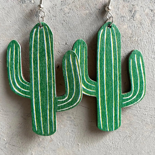 Lovcia Iron Hook Wooden Earrings-Earrings-Green-One Size-Green