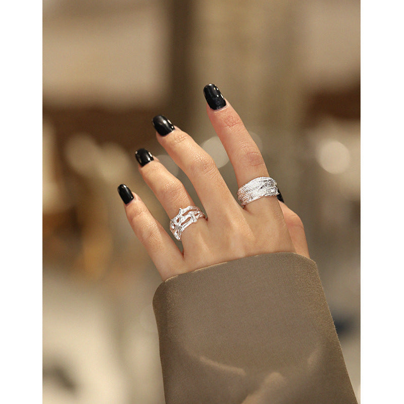 Lovcia Irregular 925 Sterling Silver Adjustable Ring-Rings-Rhodium-Rhodium