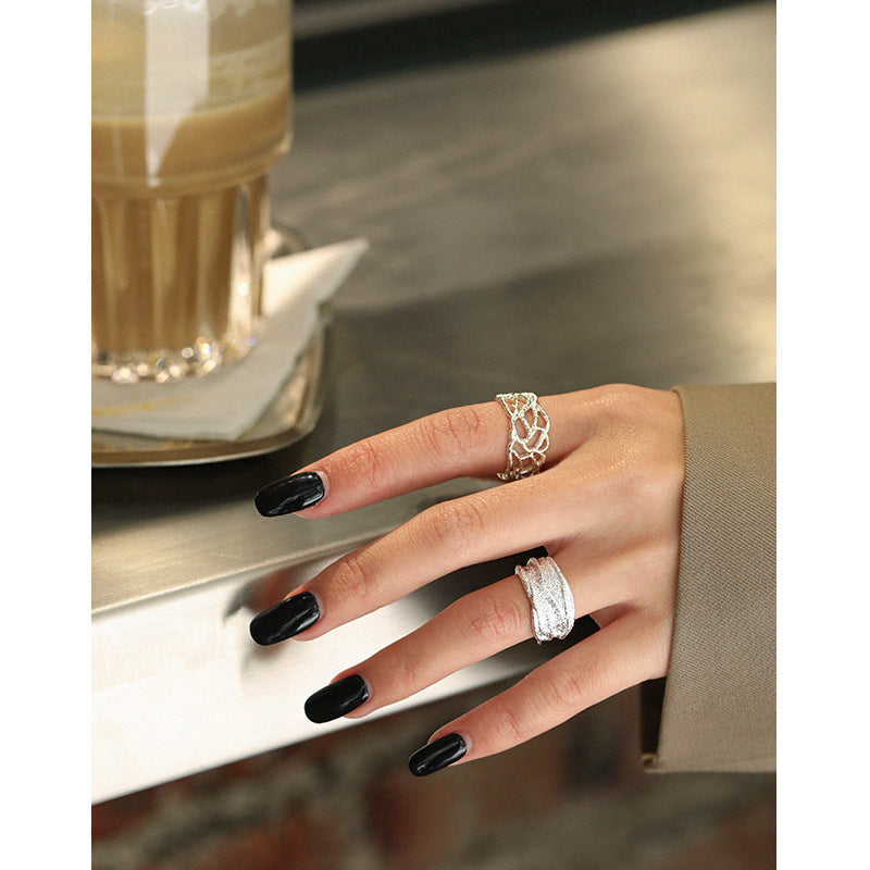 Lovcia Irregular 925 Sterling Silver Adjustable Ring-Rings-Rhodium-Rhodium