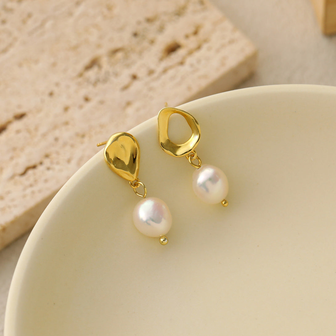 Lovcia Irregular Baroque Pearl Earrings Gold Plated 925-Earrings-
