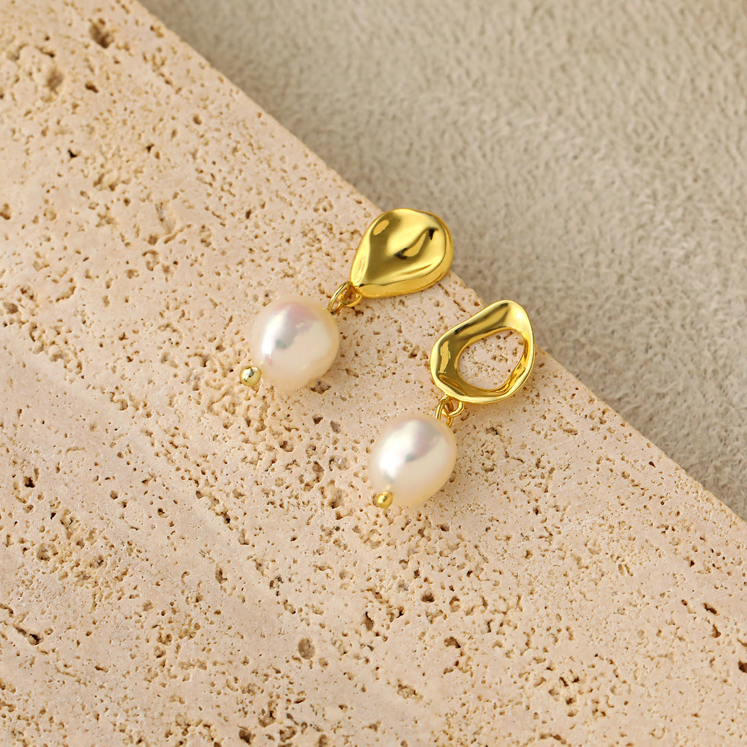 Lovcia Irregular Baroque Pearl Earrings Gold Plated 925-Earrings-