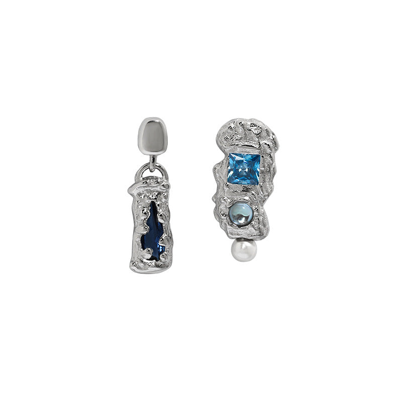 Lovcia Irregular Blue CZ 925 Sterling Silver Stud Earrings-Earrings-Rhodium-Rhodium