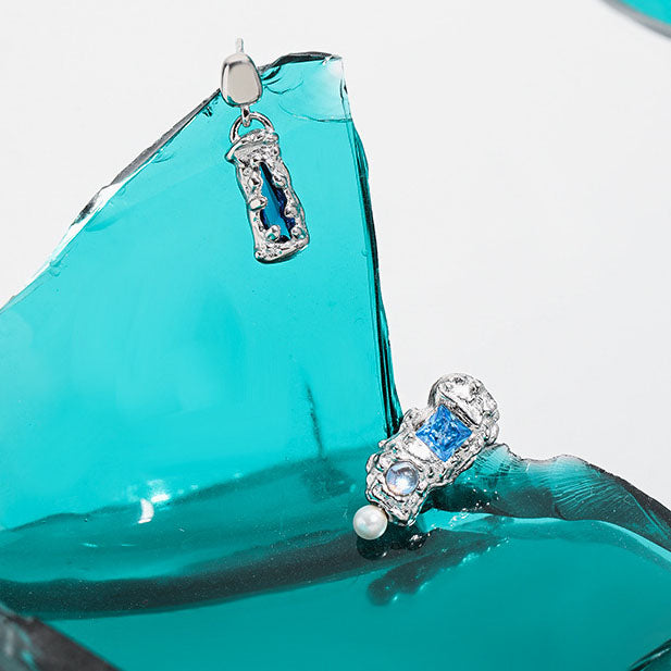 Lovcia Irregular Blue CZ 925 Sterling Silver Stud Earrings-Earrings-Rhodium-Rhodium