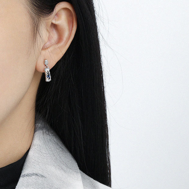 Lovcia Irregular Blue CZ 925 Sterling Silver Stud Earrings-Earrings-Rhodium-Rhodium