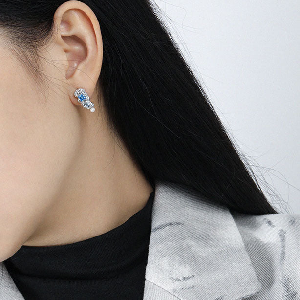 Lovcia Irregular Blue CZ 925 Sterling Silver Stud Earrings-Earrings-Rhodium-Rhodium