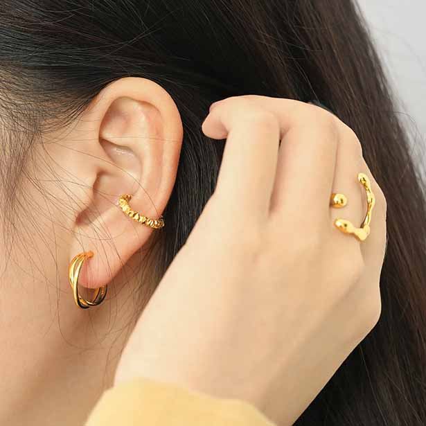 Lovcia Irregular Circle 925 Silver Non Pierced Earring Gold-Earrings-Yellow Gold-Yellow Gold