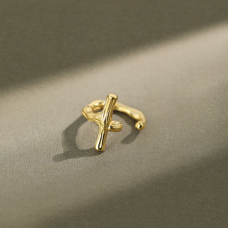 Lovcia Irregular Cross 925 Silver Non Pierced Earrings Gold-Earrings-Yellow Gold-