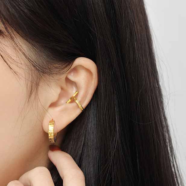 Lovcia Irregular Cross 925 Silver Non Pierced Earrings Gold-Earrings-Yellow Gold-