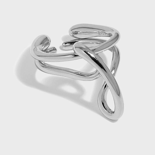 Lovcia Irregular Cross Lines 925 Silver Adjustable Ring-Rings-Yellow Gold & Rhodium-Yellow Gold & Rhodium