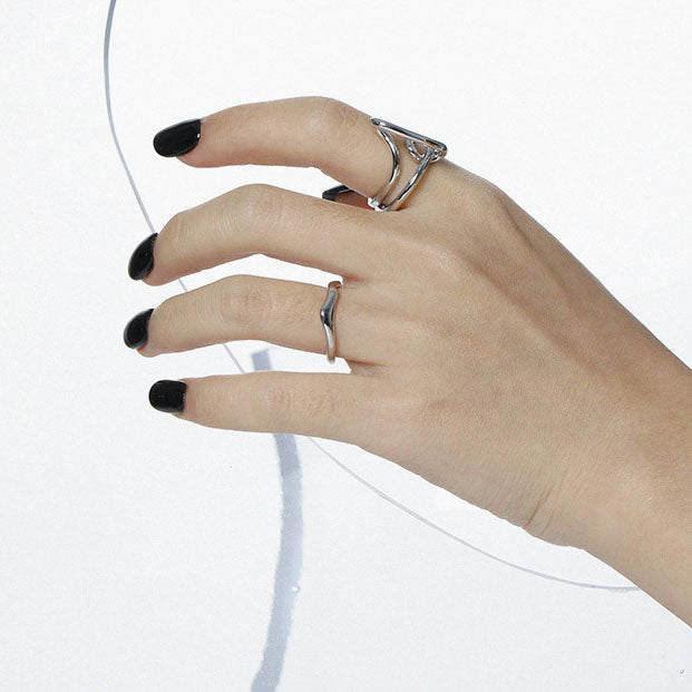 Lovcia Irregular Cross Lines 925 Silver Adjustable Ring-Rings-Yellow Gold & Rhodium-Yellow Gold & Rhodium