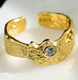 Lovcia Irregular CZ 925 Silver Adjustable Ring Gold-Rings-Yellow Gold-