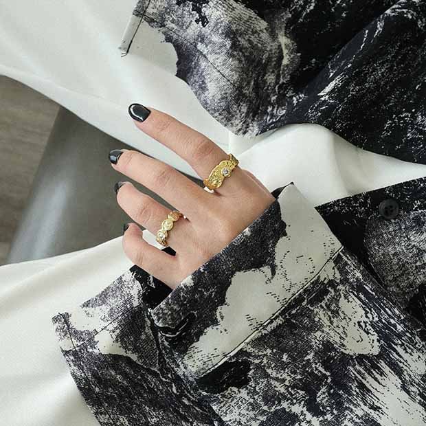Lovcia Irregular CZ 925 Silver Adjustable Ring Gold-Rings-Yellow Gold-