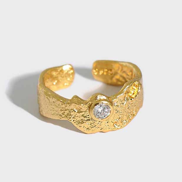 Lovcia Irregular CZ 925 Silver Adjustable Ring Gold-Rings-Yellow Gold-