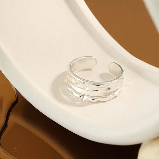Lovcia Irregular Double Layer 925 Sterling Silver Open Ring-Rings-