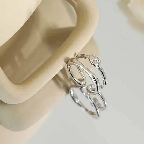 Lovcia Irregular Double Layer Knot 925 Sterling Silver Adjustable Ring-Rings-Silver-Silver