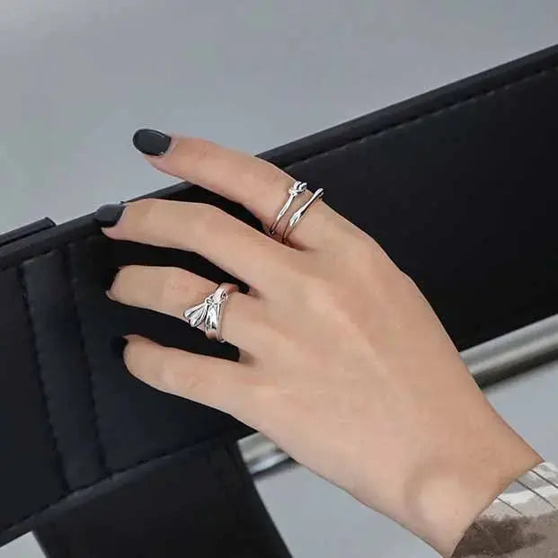 Lovcia Irregular Double Layer Knot 925 Sterling Silver Adjustable Ring-Rings-Silver-Silver