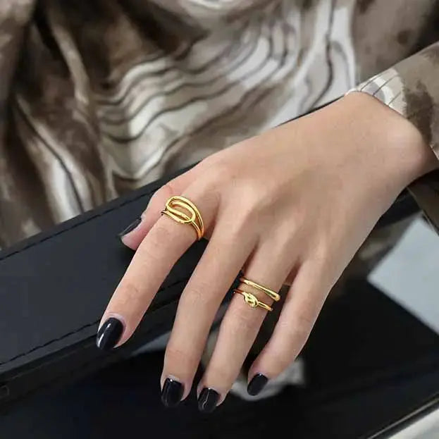 Lovcia Irregular Double Layer Knot 925 Sterling Silver Adjustable Ring-Rings-Silver-Silver