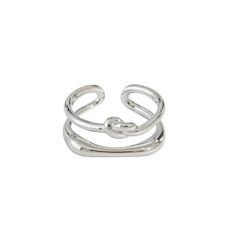 Lovcia Irregular Double Layer Knot 925 Sterling Silver Adjustable Ring-Rings-Silver-Silver