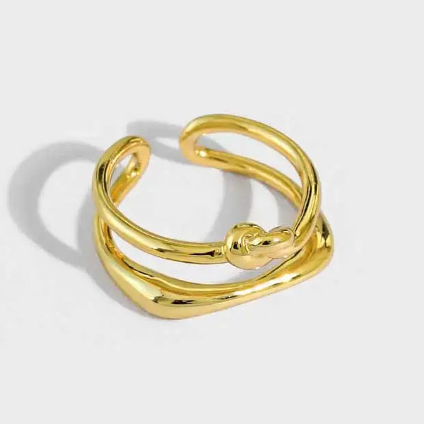 Lovcia Irregular Double Layer Knot 925 Sterling Silver Adjustable Ring-Rings-Yellow Gold-Yellow Gold
