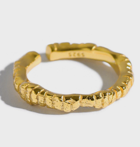 Lovcia Irregular Face Gold Plated Sterling Adjustable Ring-Rings-Yellow Gold-