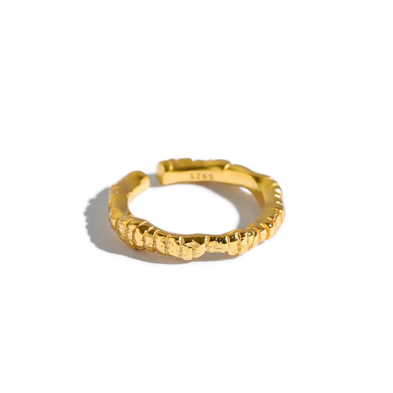 Lovcia Irregular Face Gold Plated Sterling Adjustable Ring-Rings-Yellow Gold-
