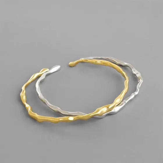 Lovcia Irregular Fashion Simple 925 Sterling Silver Open Bangle-Bracelets-Silver-Silver