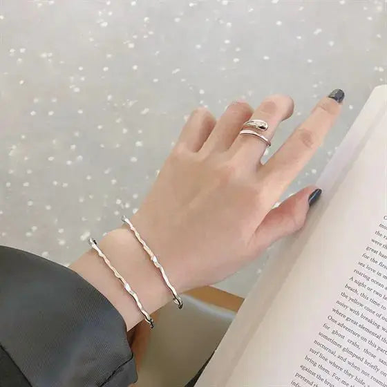 Lovcia Irregular Fashion Simple 925 Sterling Silver Open Bangle-Bracelets-Silver-Silver